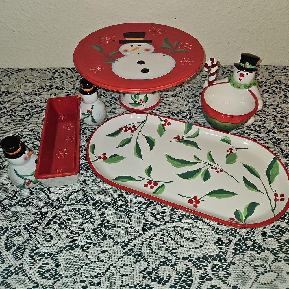 Santa's Workbench Festive Snowman Ceramic Dish Set